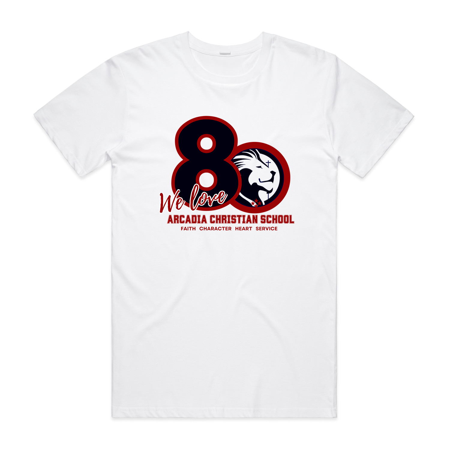 ACS 80th We Love Arcadia Christian School Tee Shirt